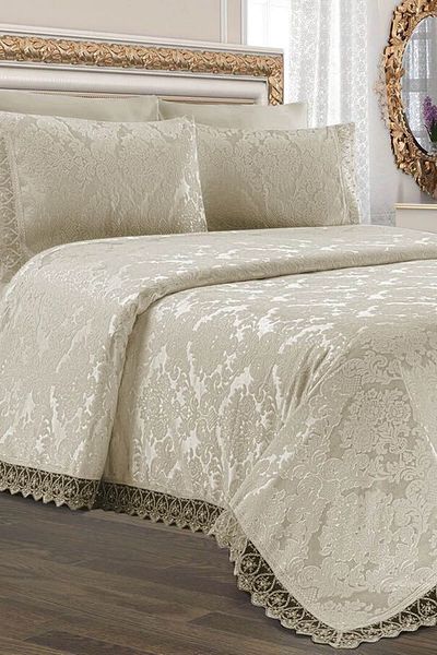 Pınar Alfima Aden Chenille Laced Double Pique Set Coffee with Milk