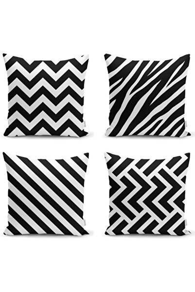 Realhomes مجموعة غطاء وسادة رمي هندسية باللونين الأبيض والأسود مكونة من 4 قطع