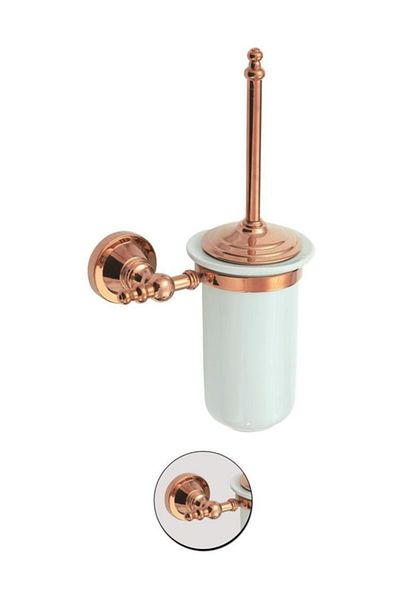 Maya Ottoman Rose Mounted Porcelain Toilet Brush Stand, Brass, Pvd Coated