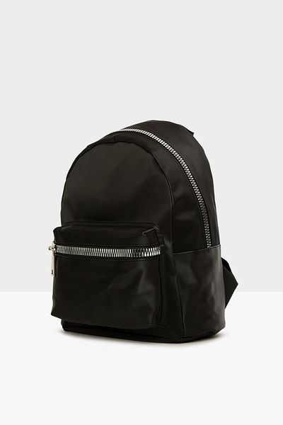 Bagmori Black Women's Satin Zippered Mini Backpack M000004158