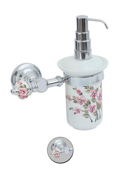 Maya Fantasia Patterned Chrome Mounted Liquid Soap Dispenser Porcelain 100% Brass