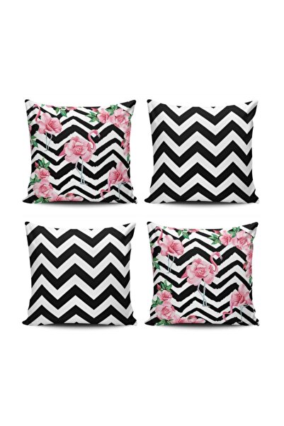 Alkan Homes غطاء وسادة مطبوع رقميًا مكون من 4 قطع من Flamingo