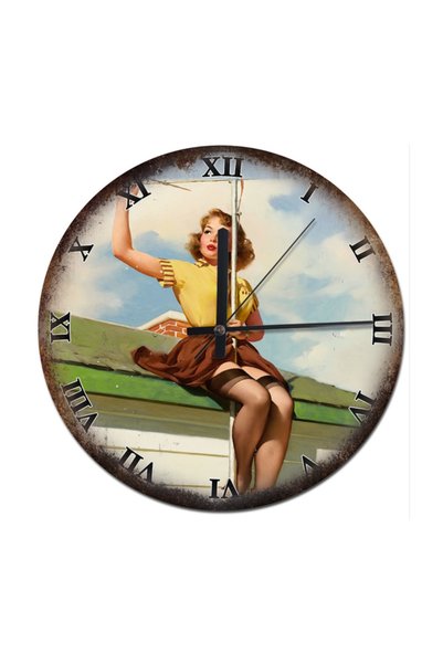 Cakatablo 30 cm Diameter Rusty Floor Wall Clock with Gil Elvgren Mites