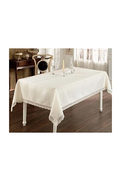 Genel Markalar Simli Keten Kumaş Masa Örtüsü Krem 160x220 Cm