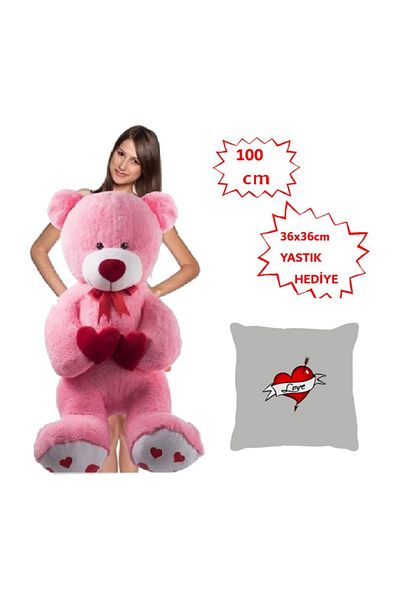 Limon Oyuncak Özgüner 100 cm Bobo Pink Love Plush Teddy Bear with Pillow Gift