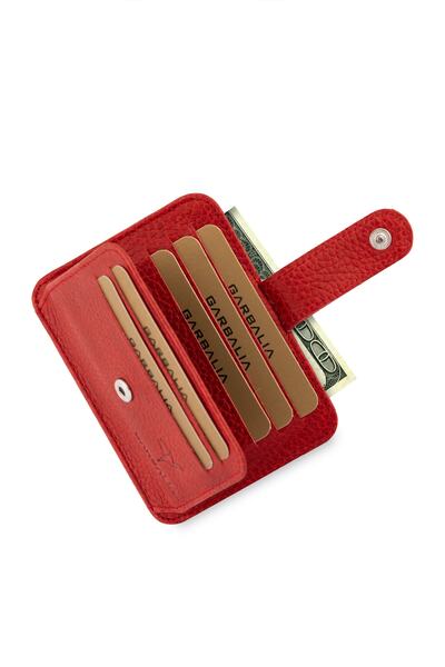 Garbalia Shelby Hakiki Deri Kırmızı Kartlık Cüzdan