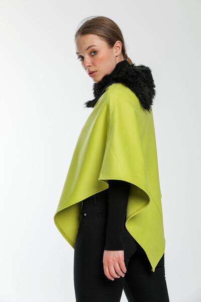 Pitti Women's Pistachio Green Fur Poncho 70057