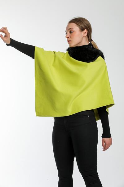 Pitti Women's Pistachio Green Fur Poncho 70057