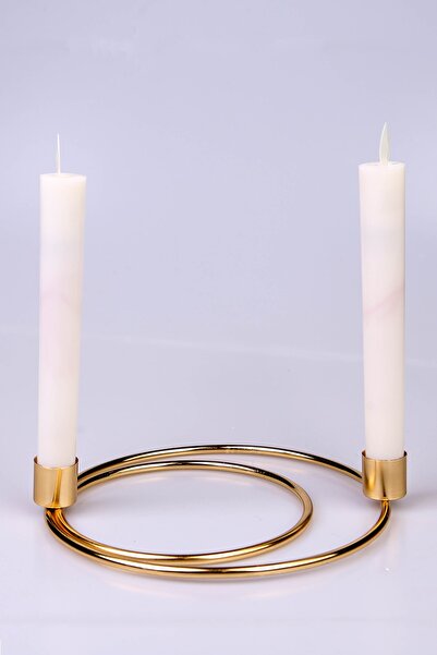 mba decor metal bending art Altın Halka Mumluk 2'li