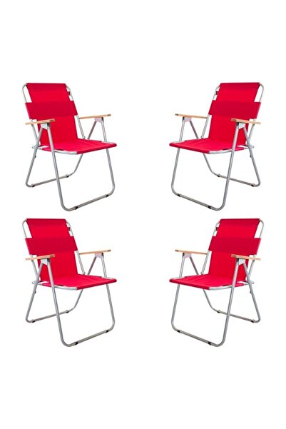 Bofigo 4 Adet Katlanır Kamp Sandalyesi Kırmızı