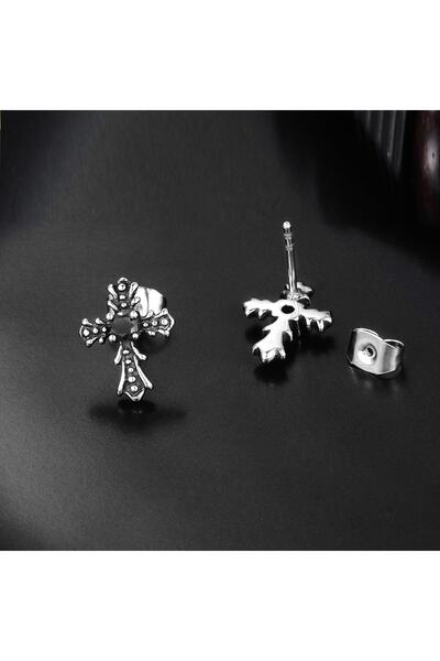 Viking Gotik Haç & Çarmıh Tasarım Zirkon Taşlı Vintage 316l Çelik Unisex Küpe