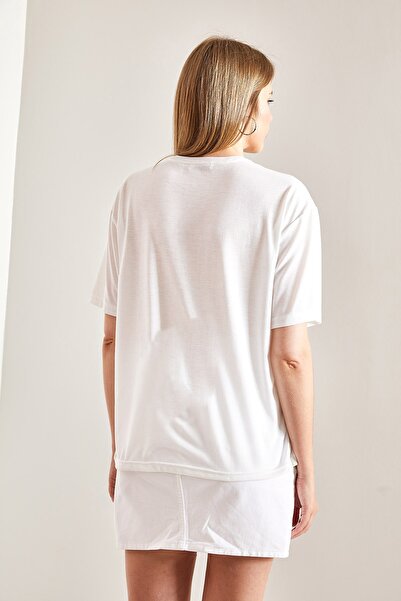 Bianco Lucci Γυναικείο μπλουζάκι με κέντημα με μαργαρίτα