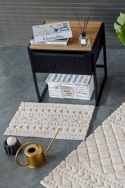 HC&W Aztech Beige 100% Cotton Viscose 2 Piece Bath Mat Set