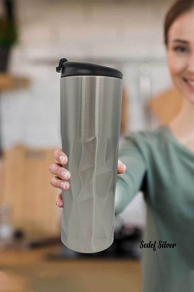 SEDEF SİLVER New Generation Different Design Inside Stainless Steel Vacuum Thermos Flask 450 Ml 507