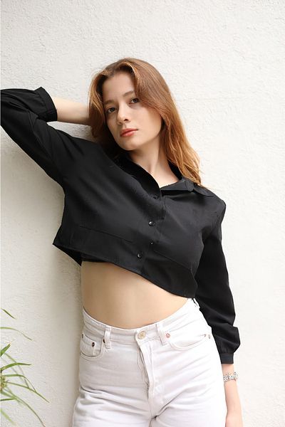 LİMABEL Cămașă neagră de damă Crop New Season Crop