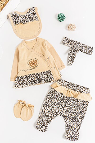 Babymod Leopar Baskılı 5 Parça Kız Bebek Hastane Çıkışı Bebek Takımı