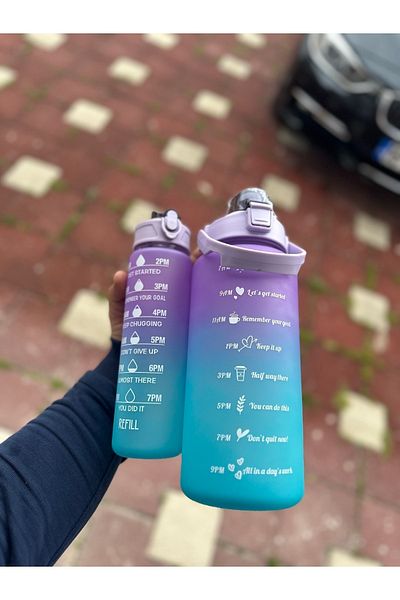 BEYZANA Motivational 2-Piece Water Bottle with Cub Water Bottle 2 l 900ml Tritan Sports Gym Water Bottle with Cub