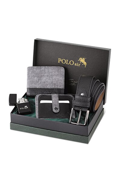 Polo Air Kutulu Spor Gri Renk Erkek Cüzdan Kemer Kartlık Benzinli Zippo Çakma...
