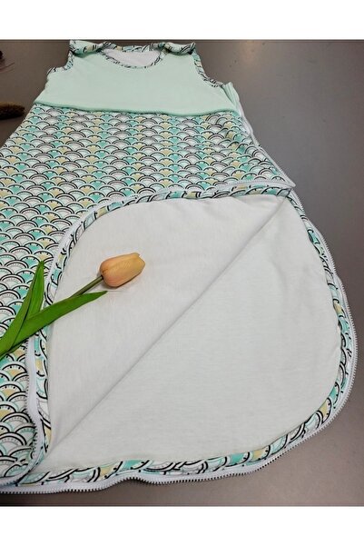 Alpar Tekstil Summer and Spring Non-Fiber, Cotton Double Layer Combed Cotton Children's Sleeping Bag 1.0 Tog- Mint Fox