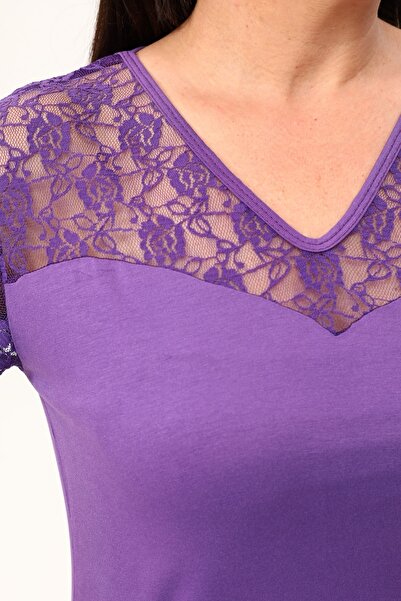 MJORA Μωβ Δαντελένια Μπλούζα με λαιμόκοψη Sweetheart