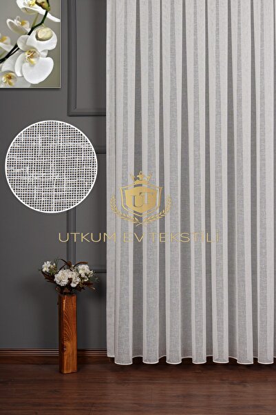 UTKUM EV TEKSTİL ÜRÜNLERİ Lüx Keten Armür Dokuma Tül Perde 1/3 Sık Pile