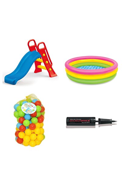 YILDIRIM OYUNCAK Dolu Oyuncak 3028 Kaydırak-intex Renkli Havuz-el Pompası-6 C...