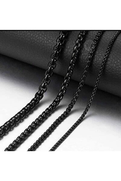 Lunays Unisex Siyah Örgü Mode Zincirl Kolye Paslanmaz Çelik 2 mm