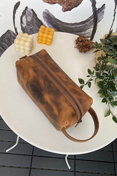 Modica Parthenon - Real Leather Zippered Handbag - Dopp Kit - Travel Makeup Bag