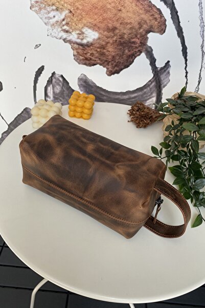 Modica Parthenon - Real Leather Zippered Handbag - Dopp Kit - Travel Makeup Bag