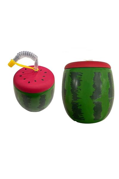 Titiz Plastik Unbreakable Glass with Straw Watermelon Pattern 900ml