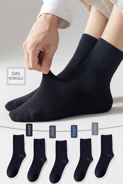 Color Socks Опаковка от 5 тъмносини първокласни мъжки чорапи до глезена (НЕ ИЗПОТЯВАТ)