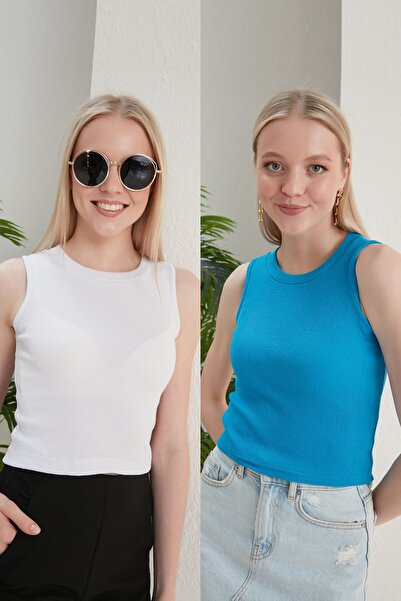 CATSPY Дамски бял и син халтер 2-парчен топ