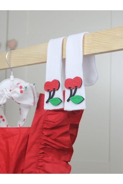 BabyPuff مجموعة جوارب سالوبيت باندانا الكرز منقوشة بالكرز الأحمر للفتيات
