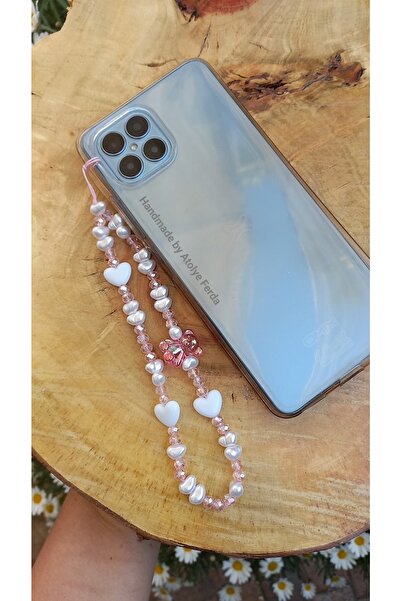 Atolye Ferda Şeffaf Ayı Ve Kalp Figürlü Incili Telefon Charmı Telefon Ipi