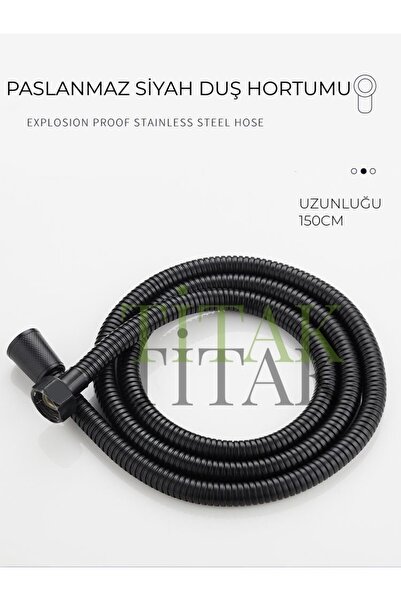 TİTAK Siyah 1.5 Metre Paslanmaz Duş Hortumu Duş Hortumu Beyaz Paslanmaz Çelik...