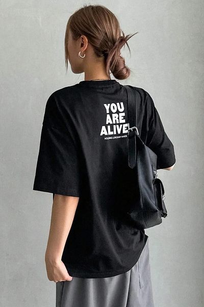 MODAGEN Μπλουζάκι Unisex Μαύρο You Are Alive Back Printed Oversize μπλουζάκι