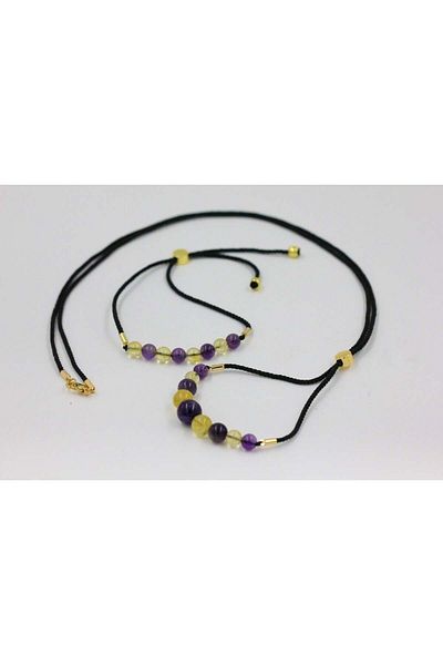 MYTAKIAĞACIMFH Amethyst Stone - Natural Stone Necklace and Bracelet Set with Citrine Stone String (ADJUSTABLE)