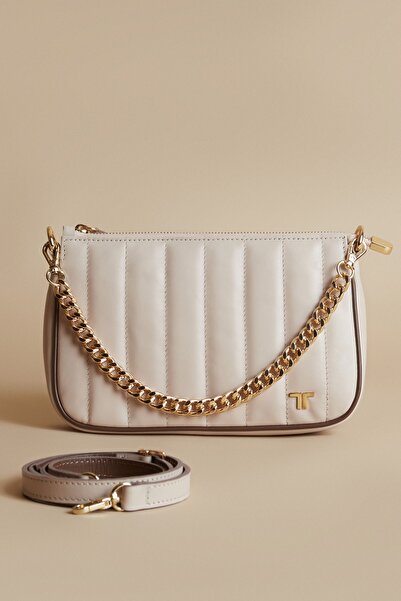 Twinsaction Baget Pudra Kahve Deri Askılı Omuz Çantası