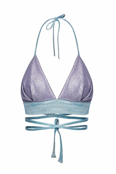 Gülşah Evecen Özel Tasarım Lila - Bebe Mavi Simli Bralet