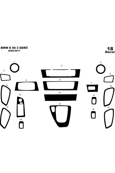 meriç cockpit design ميريتش ®   بي ام دبليو 3 E90 توربيدو امامي مطلي اسود لامع 18 قطعة 2006-2011