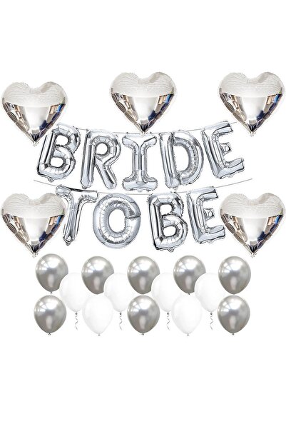 Patladı Gitti Bride To Be Gümüş Folyo Balon Seti, 5 Adet Kalp Folyo Ve Lateks...
