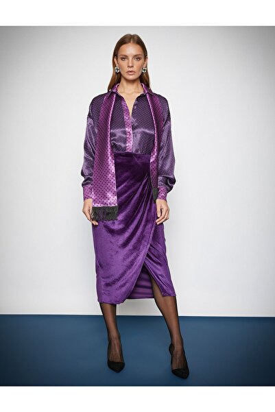 Koton Melis Ağazat X - Burkolt Draped Velvet Midi Szoknya
