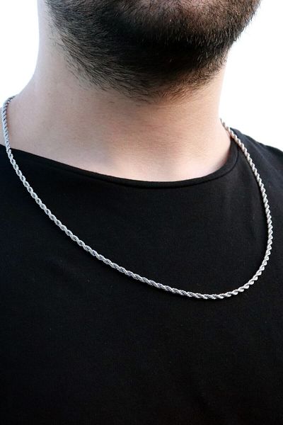 AlpCollection Men's Gray Twist Silver Colored Chain Necklace