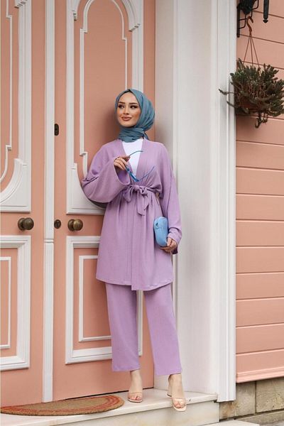 CLB COLLECTION Belted Blazer and Kimono Set