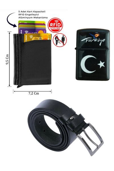 Ayenci Erkek Set Halinde Kemer, Çakmak, Mekanizmalı Cüzdan Babalar Gününe Öze...