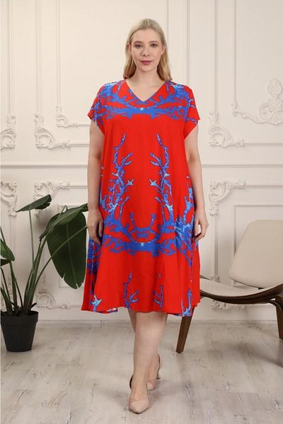 LİKAPA Kurudal Patterned Short Sleeve Viscose Plus Size Dress