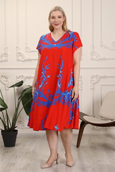 LİKAPA Kurudal Patterned Short Sleeve Viscose Plus Size Dress
