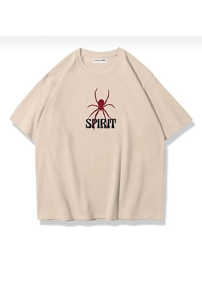 BYMEER Μπλουζάκι Unisex Beige Spirit Printed Crew Neck Cotton Oversize