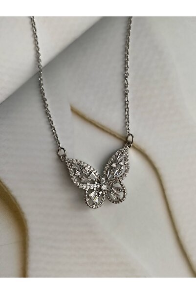 Pinery Jewels قلادة من الفولاذ المقاوم للصدأ على شكل فراشة من حجر الرغيف الفر...