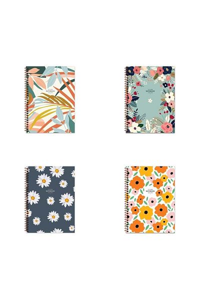 KESKİN COLOR 1 PIECE STRIPED La Plume Flowers PLASTIC Cover Spiral Notebook 17x22 Cm 80 SHEETS